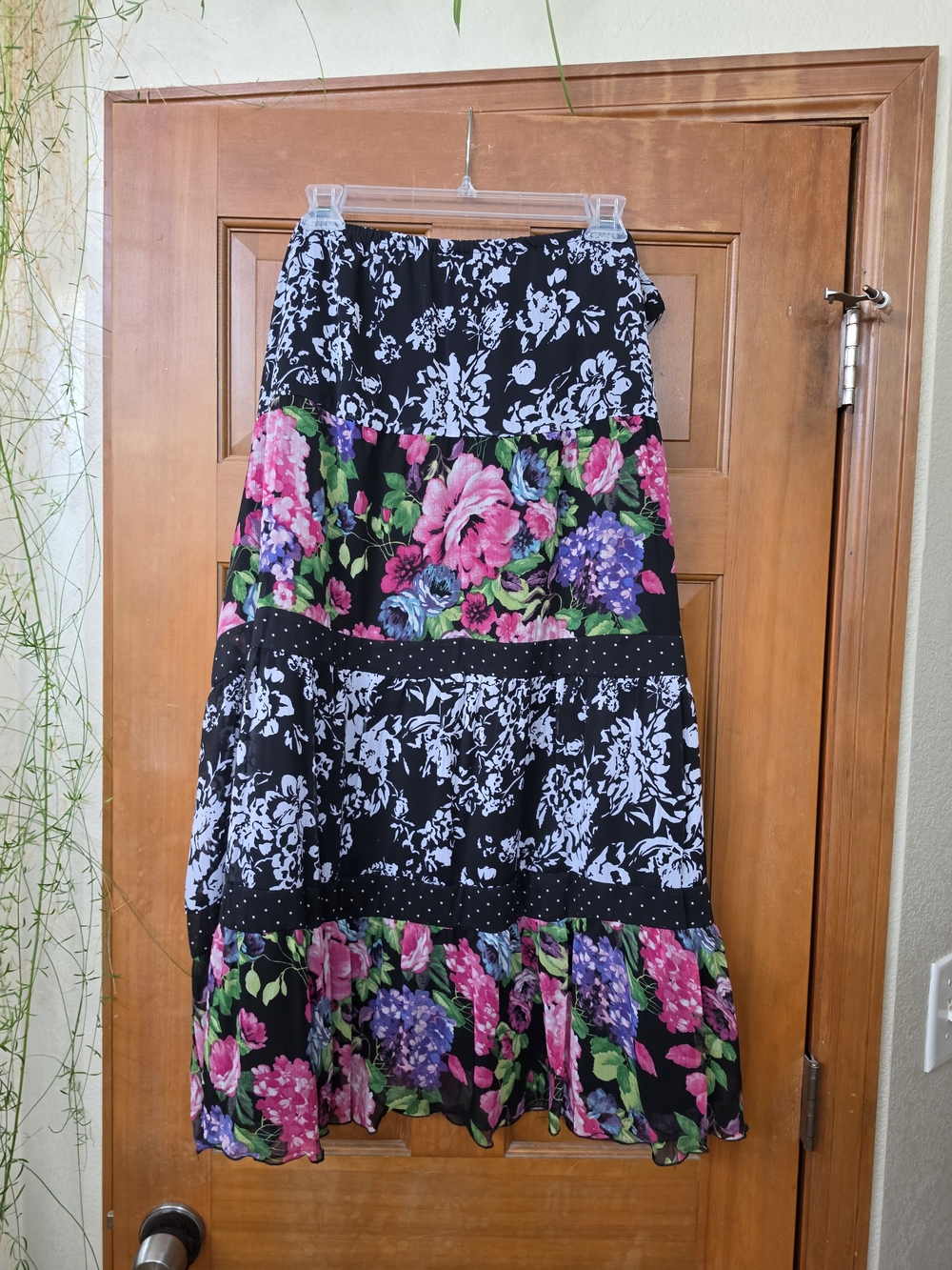 Notations Black Maxi Skirt with Pink & Purple Floral Panels